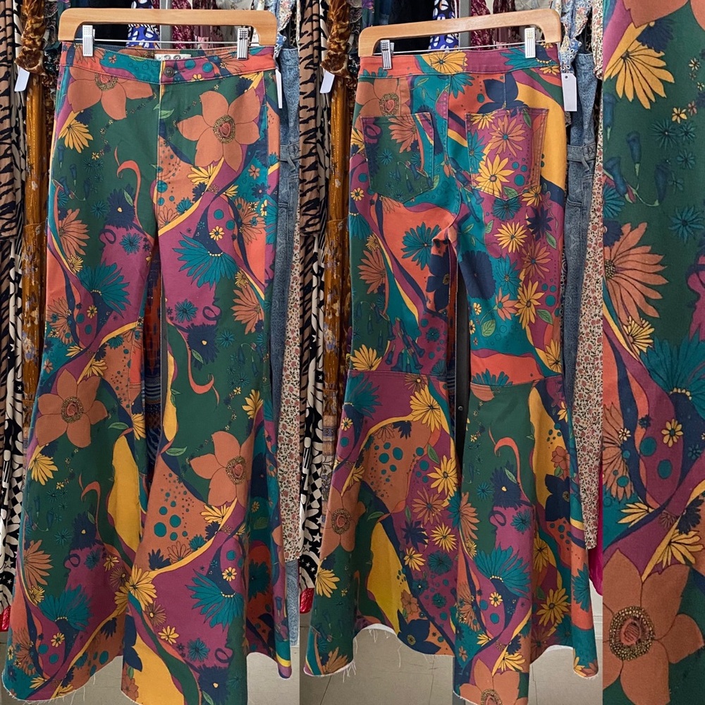 Frew People Floral Multicolor Float On Wide-Leg Women Jeans